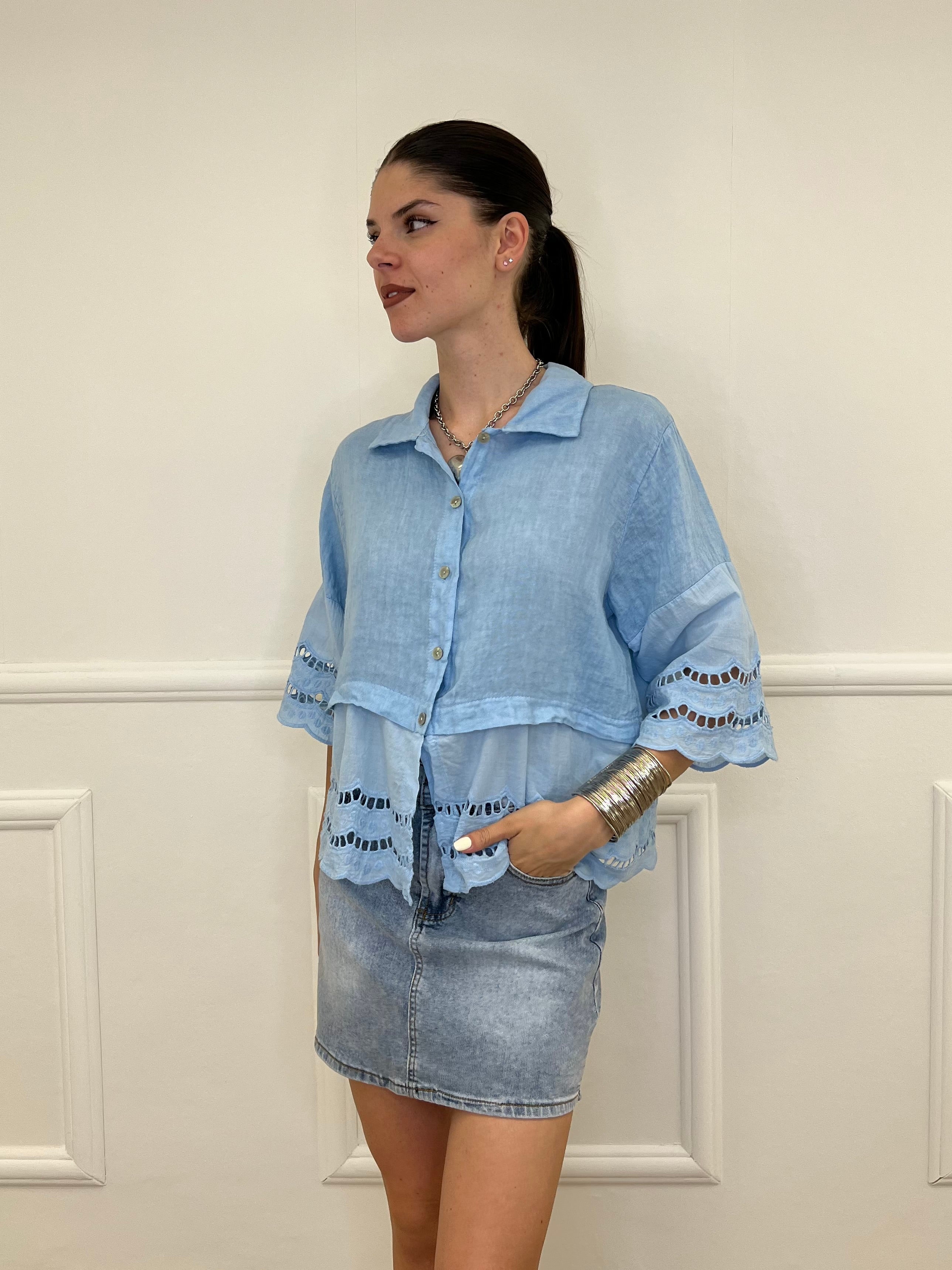 Camicia Lino Maniche Sangallo 1788 Azzurro