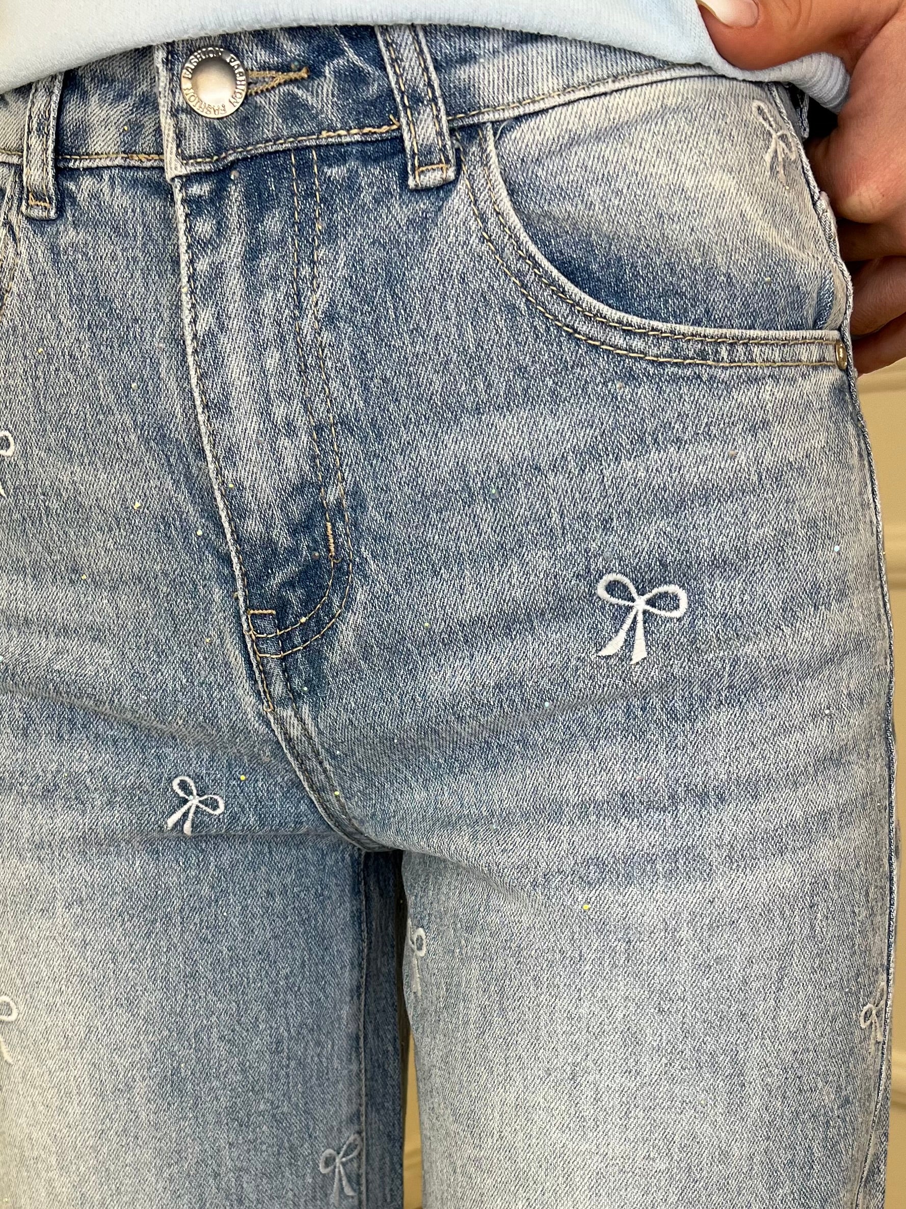 Jeans Con Fiocchi Ricamati e Strass 5354 Azzurro