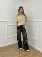 Jeans con Ricamo Floreale 3007 Blu