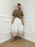 Gonna Midi Cotone Ricami 50138 Bianco