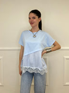 Maglietta Combinata Con Pizzo 20611 Azzurro