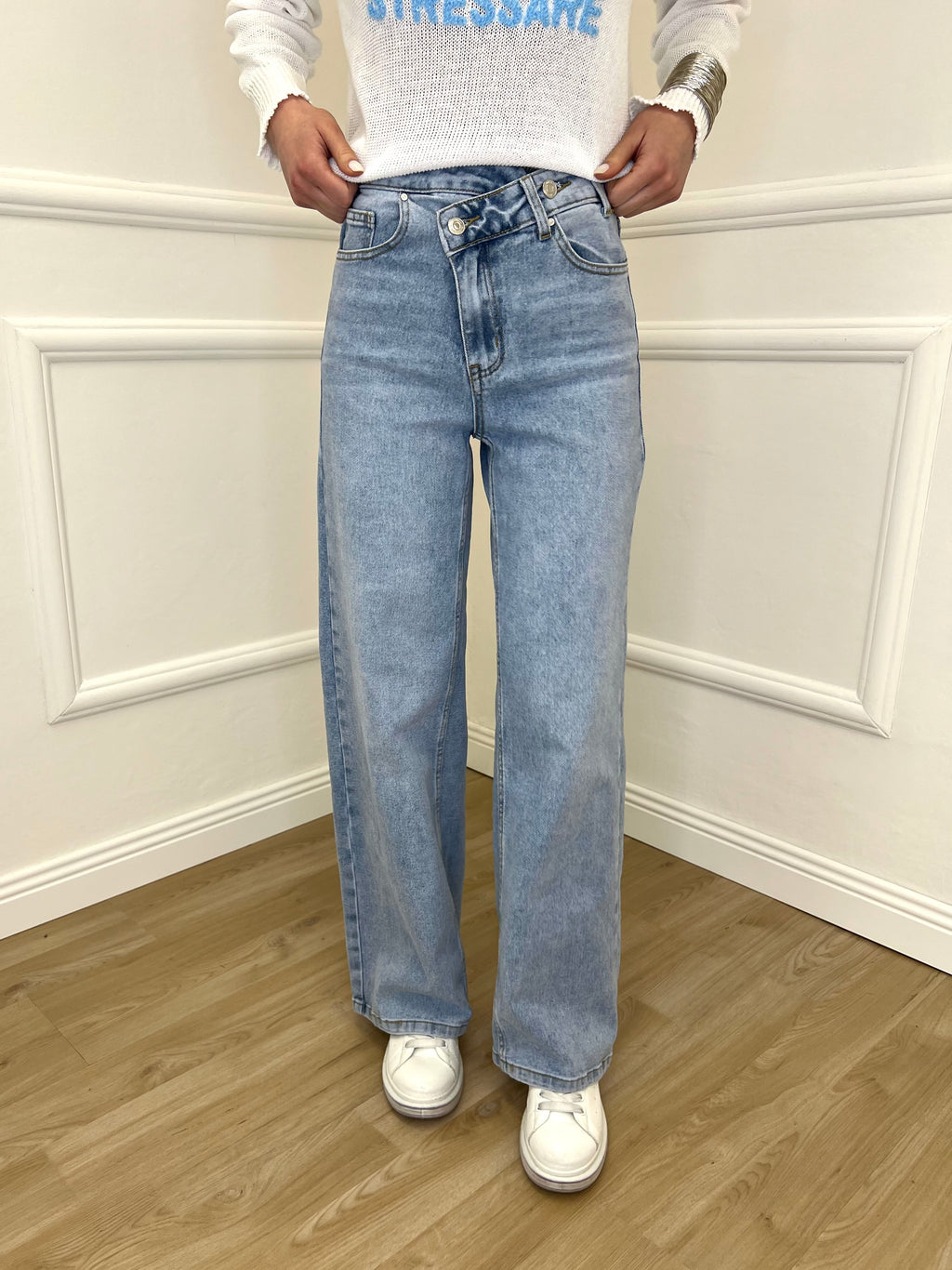 Jeans Con Vita Incrociata L1192 Azzurro