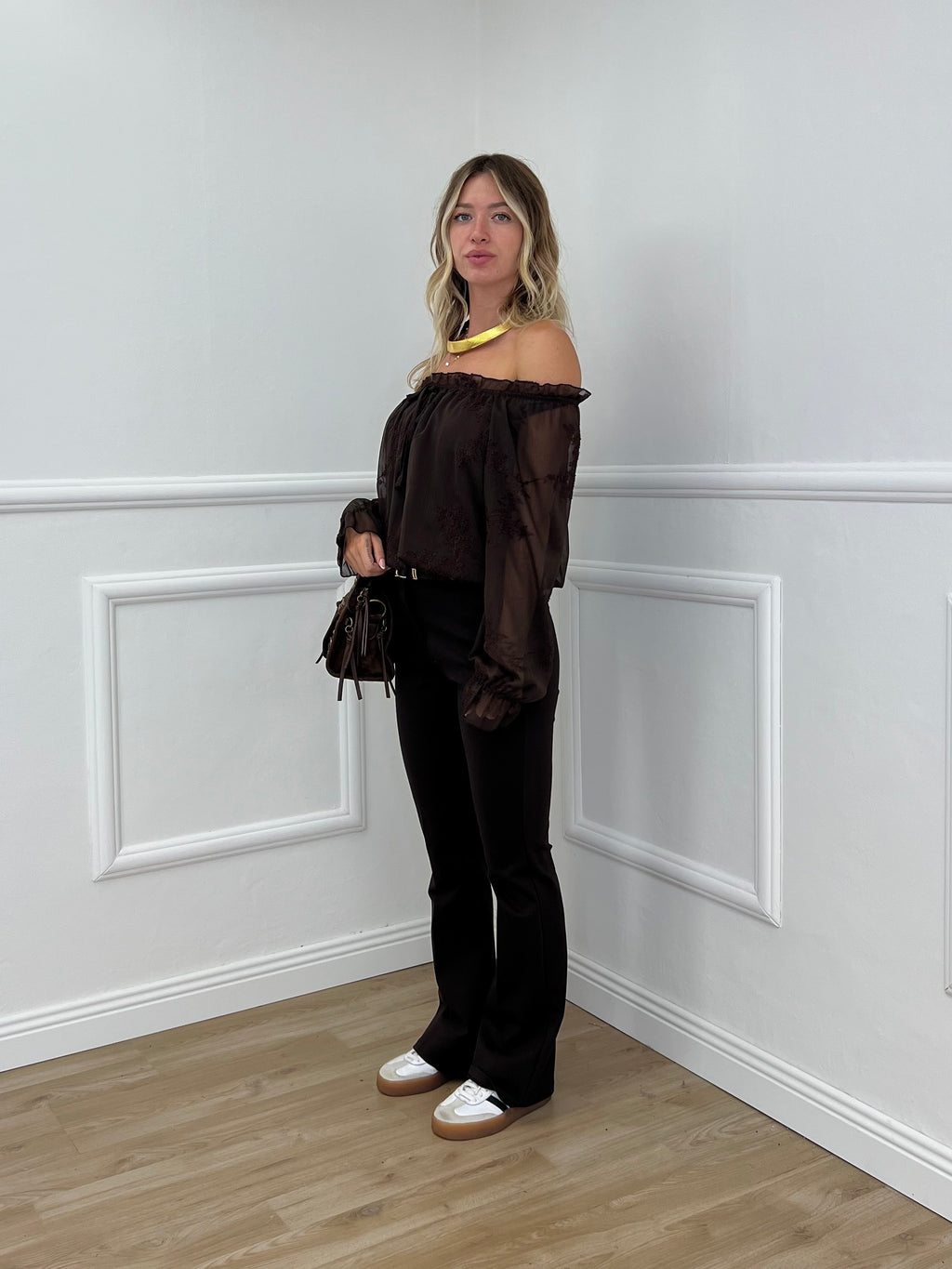Blusa Boho Con Ricami 89039-1 Marrone