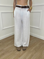 Pantalone Lino Cintura 22525 Bianco