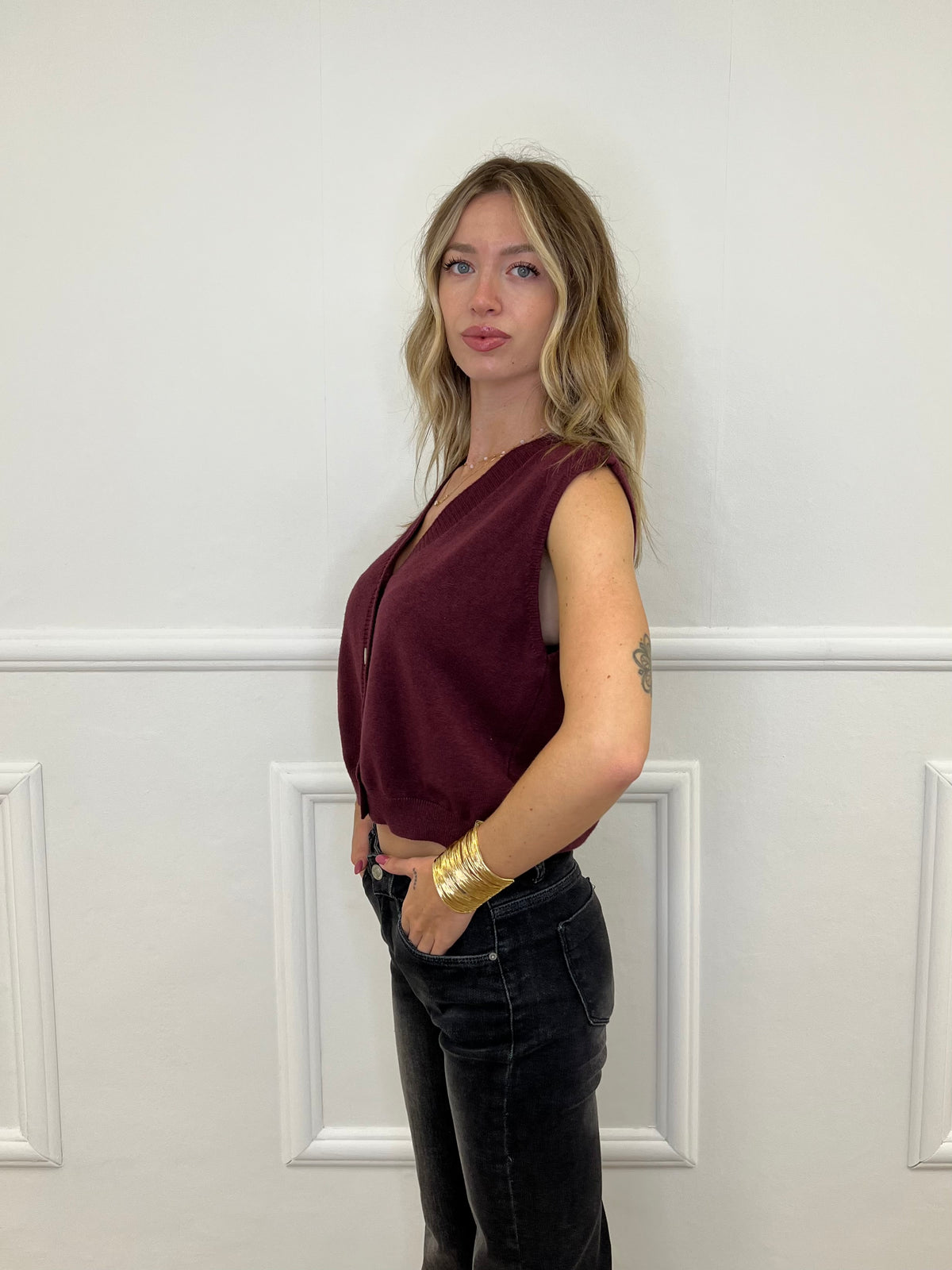 Gilet Over in Maglia 9263 Burgundy