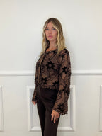 Cardigan Pizzo Ricami e Strass C282 Cioccolato