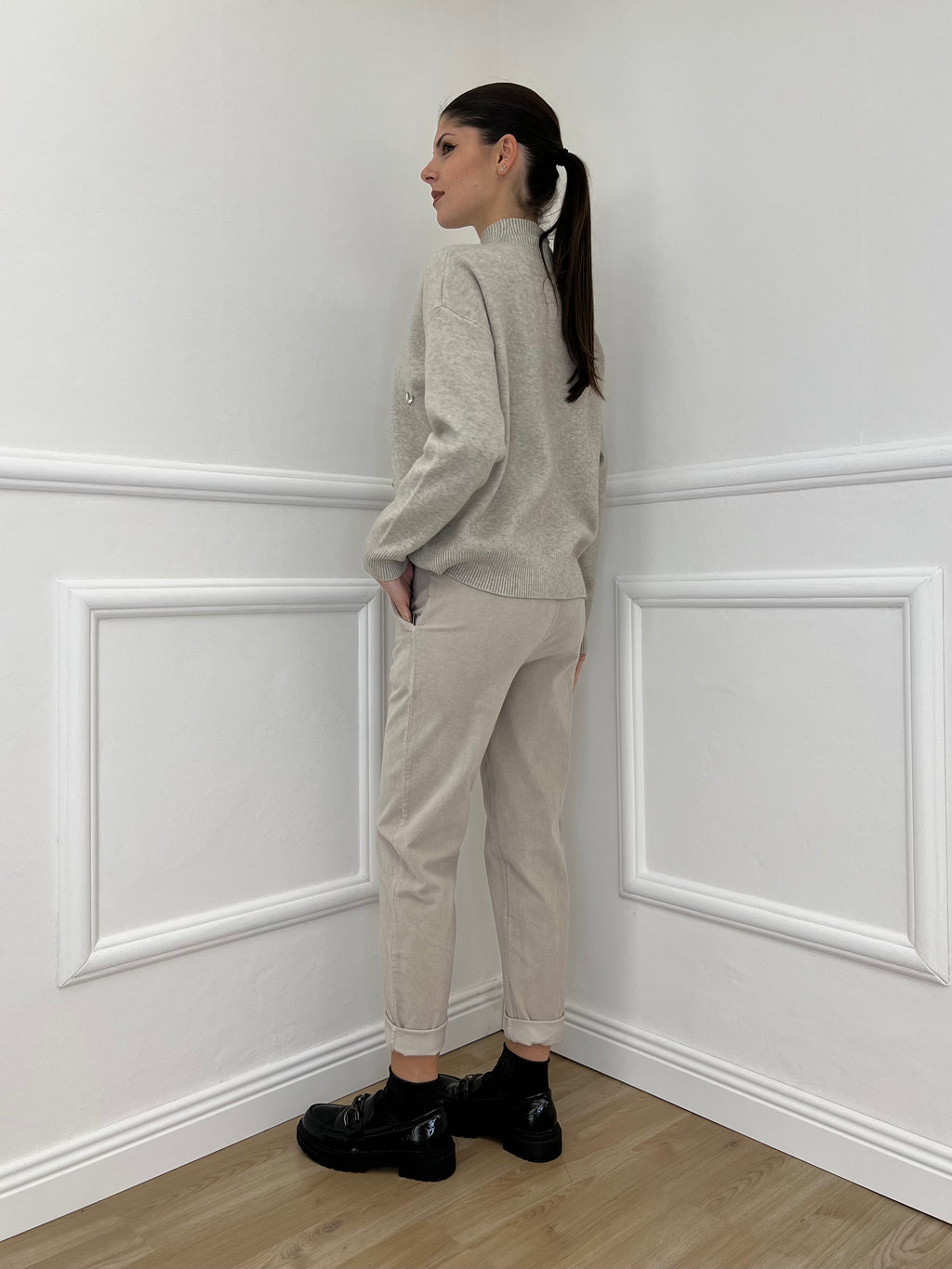 Pantalone Regular Millerighe 20357 Ecru