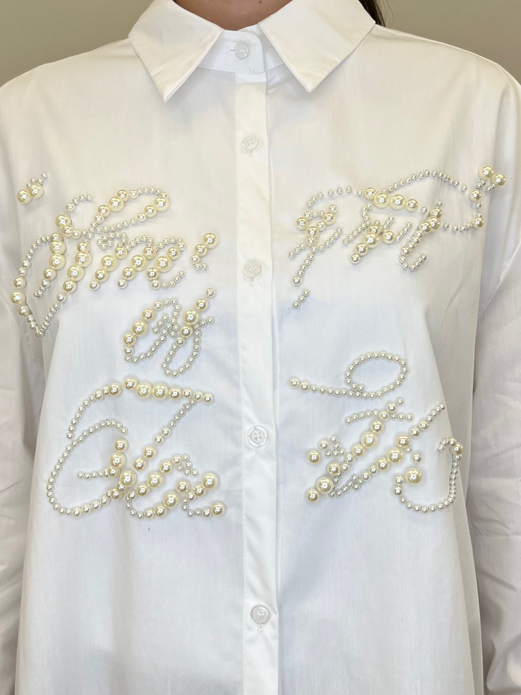 Maxi Camicia con Perle K880 Bianco