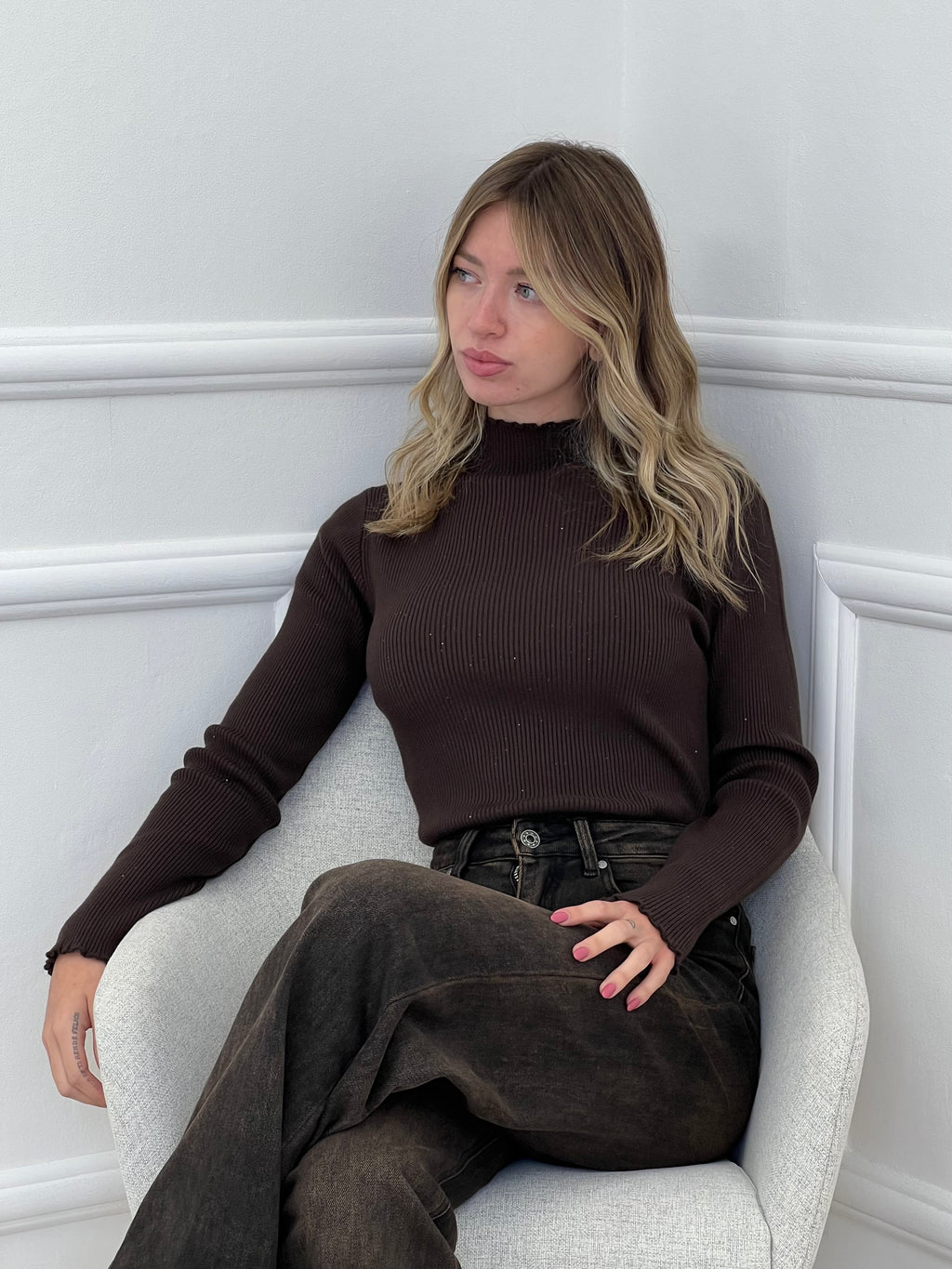 Lupetto Micro Paillettes NZ5566 Marrone