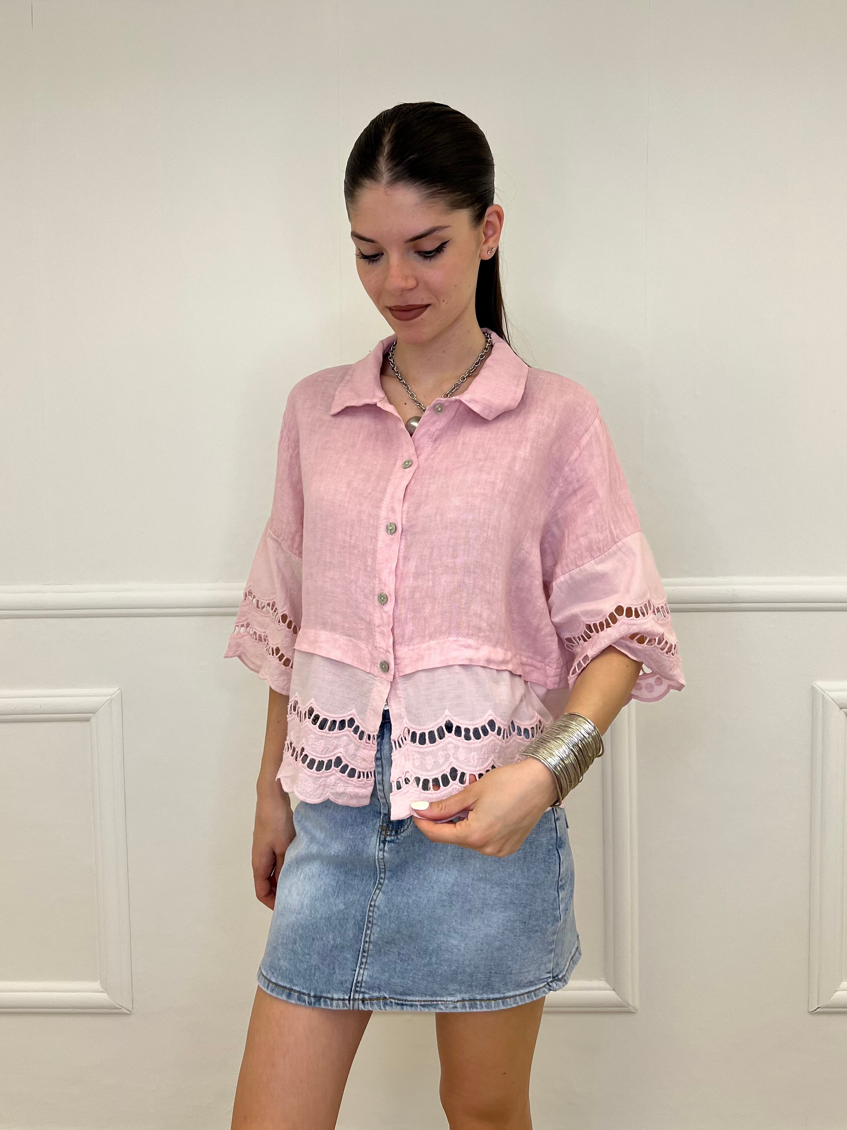 Camicia Lino Maniche Sangallo 1788 Rosa