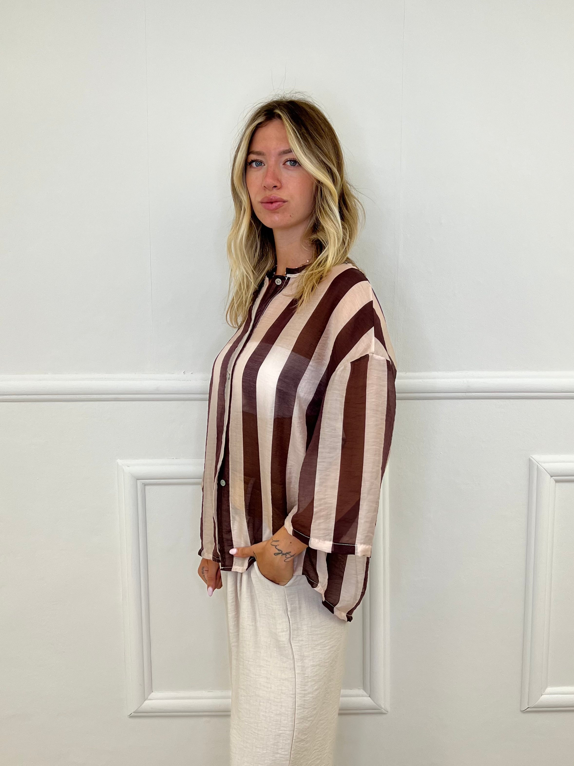 Camicia Over a Righe 2907 Marrone