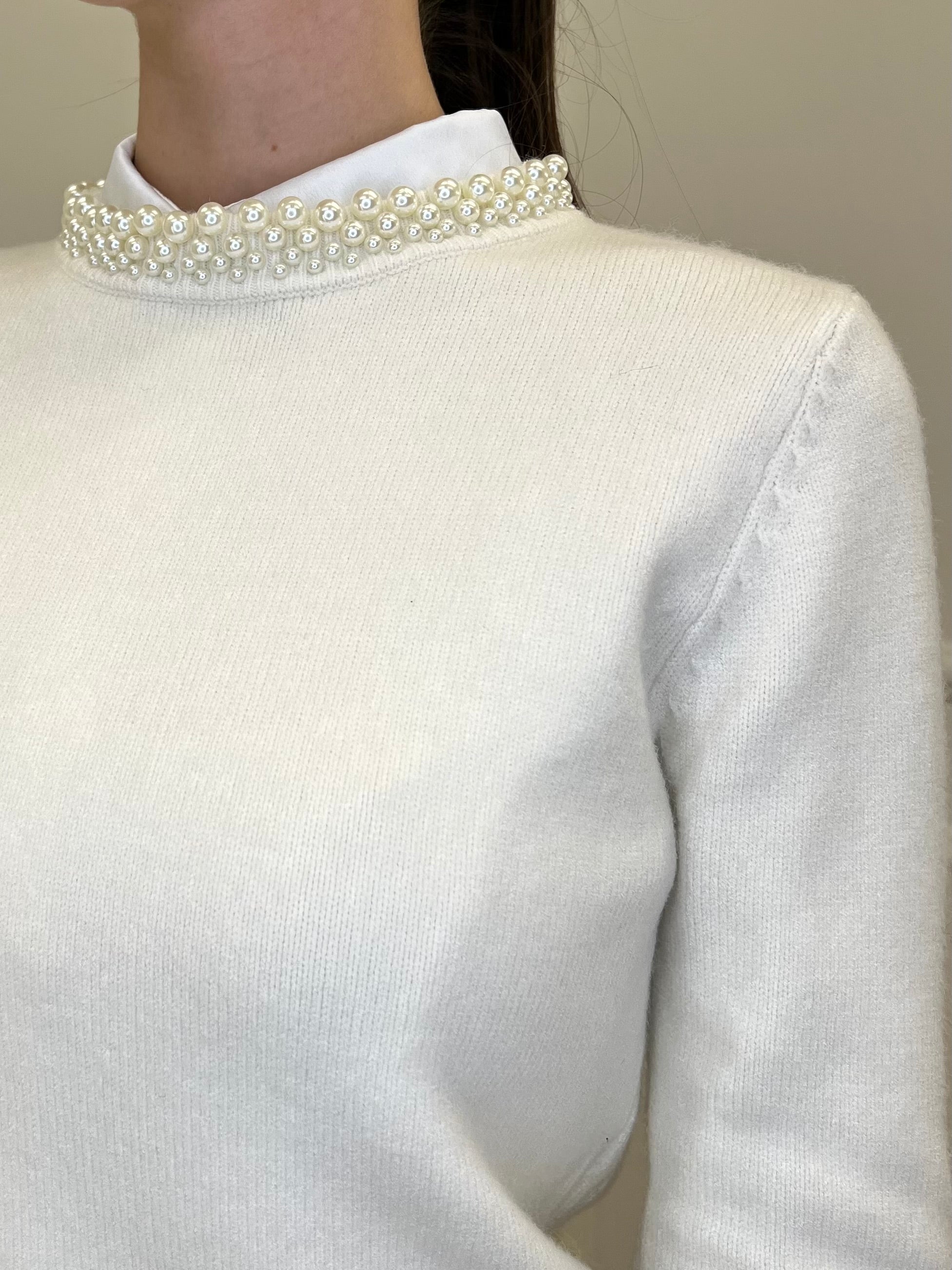 Maglia Collo Perle 25224 Panna