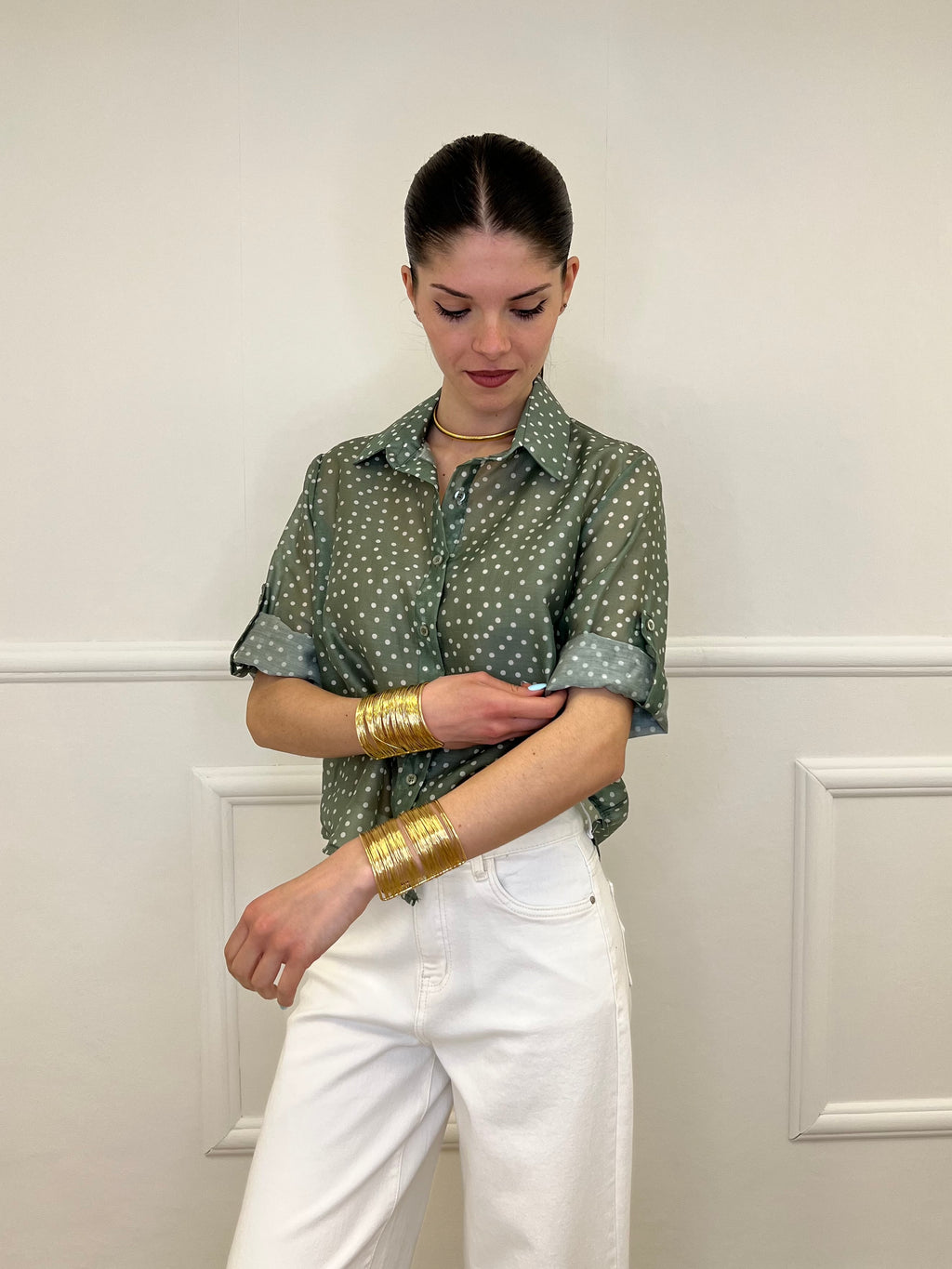 Camicia Tencel Pois 26031 Verde