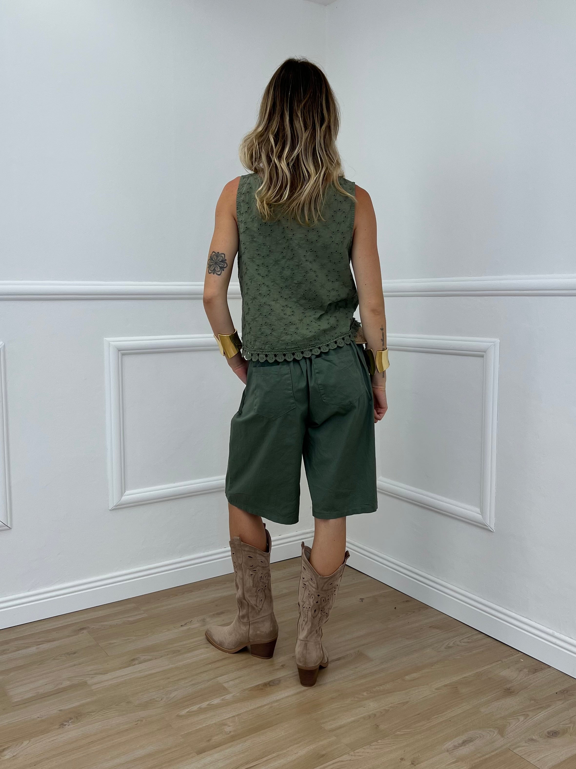 Bermuda In Cotone Con Cintura 81624 Verde