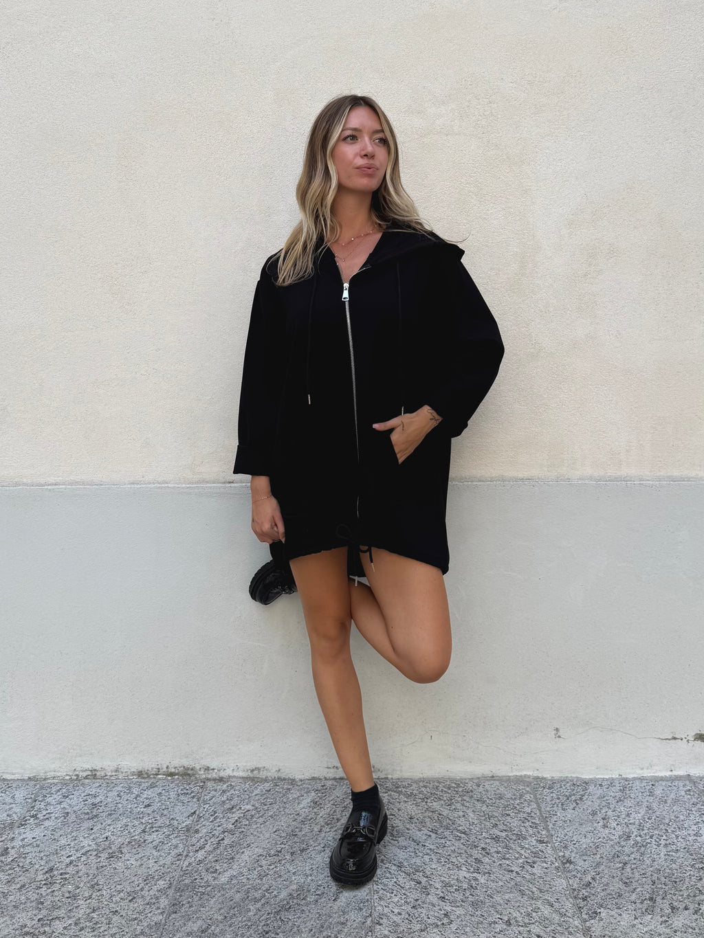 Maxi Felpa con Cappuccio 41857 Nero