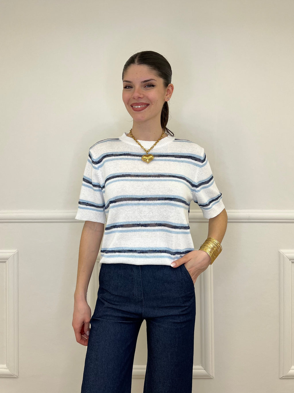 Maglia Righe Fiammata 0073 Bianco