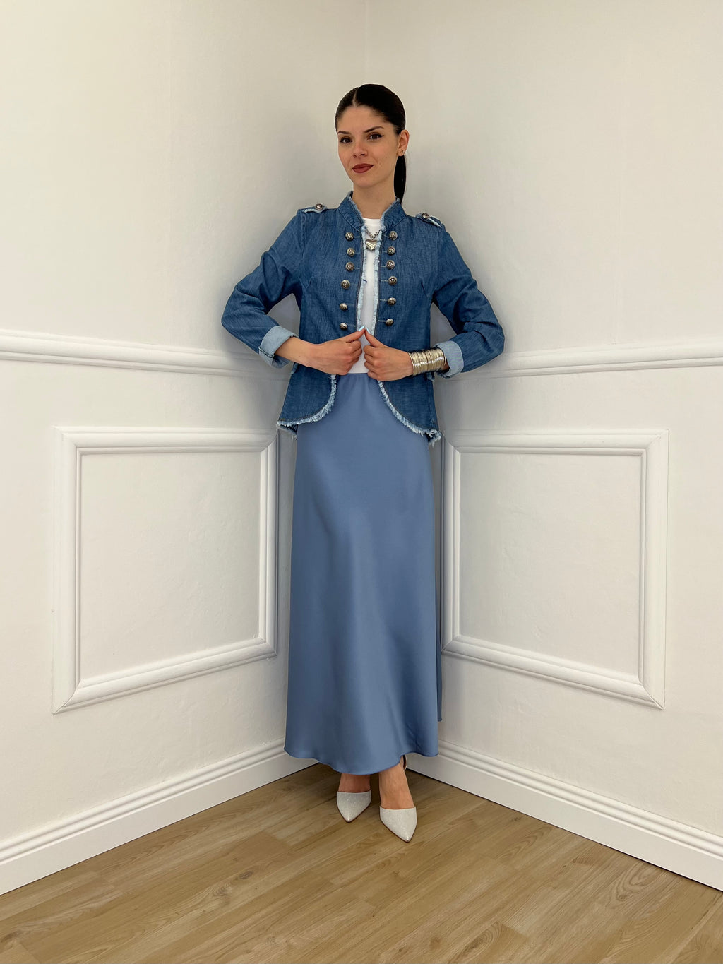 Giacca Napoleone in Denim 2373 Azzurro