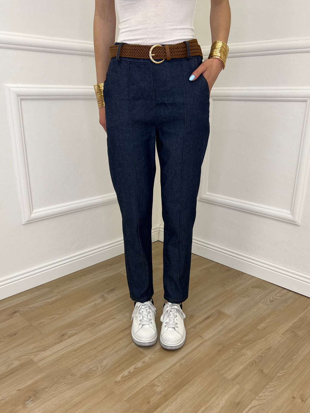 Pantalone Chambray Impuntura K26230 Blu