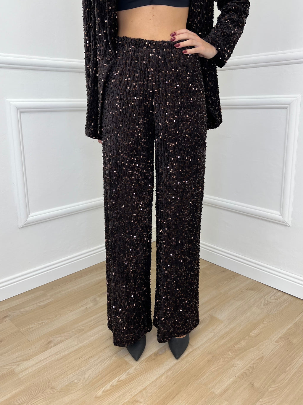 Pantalone Ciniglia Paillettes 2460 Moro