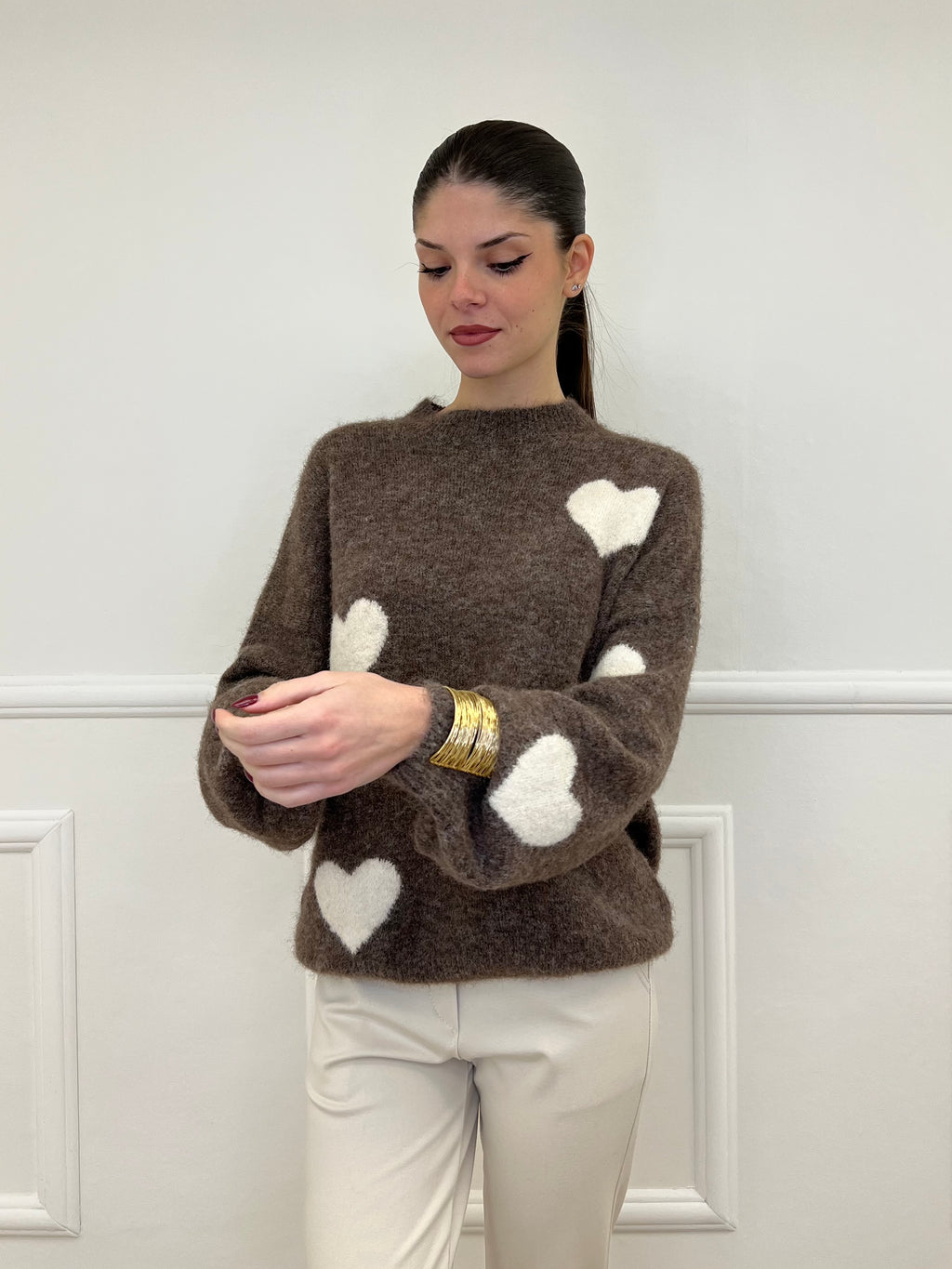 Maglia Shetland Cuori 2405 Moro