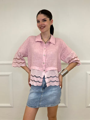 Camicia Lino Maniche Sangallo 1788 Rosa