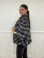Chevron Fur Coat C037 Grey