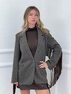 Blazer a Righe con Frange 4705 Marrone