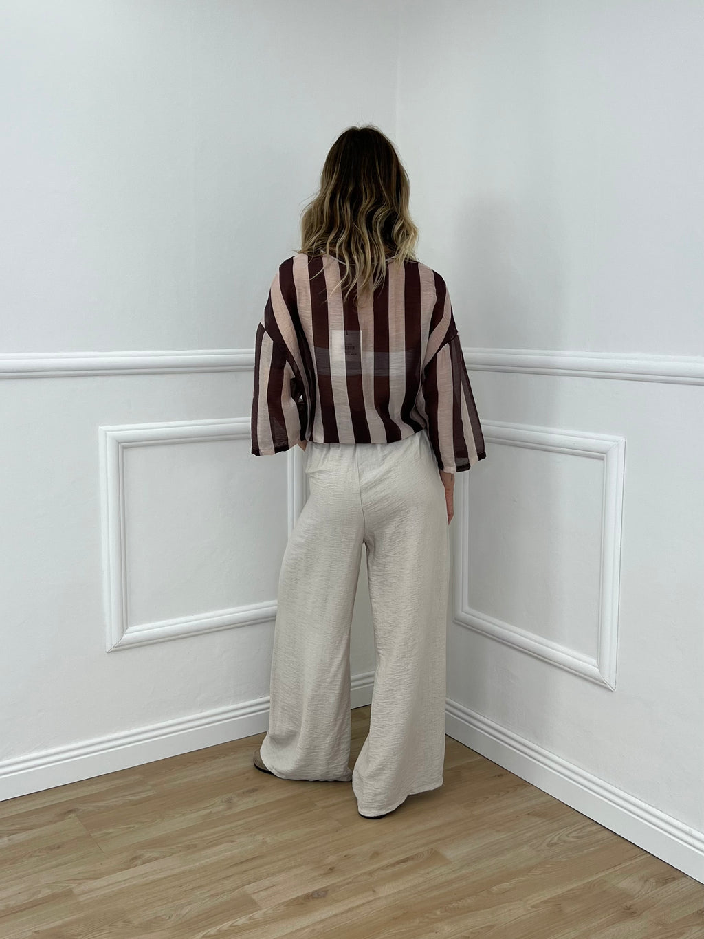 Camicia Over a Righe 2907 Marrone