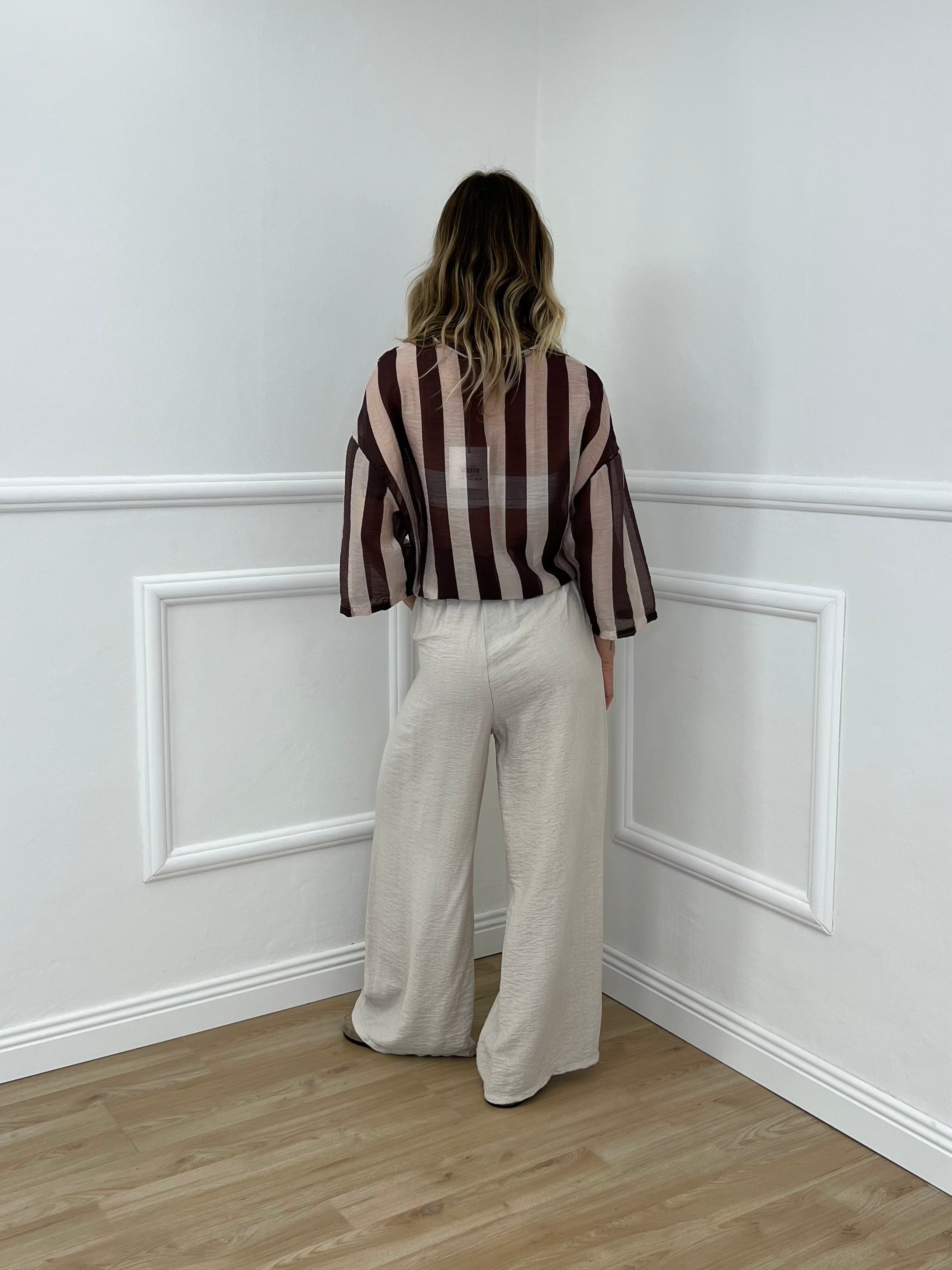 Camicia Over a Righe 2907 Marrone