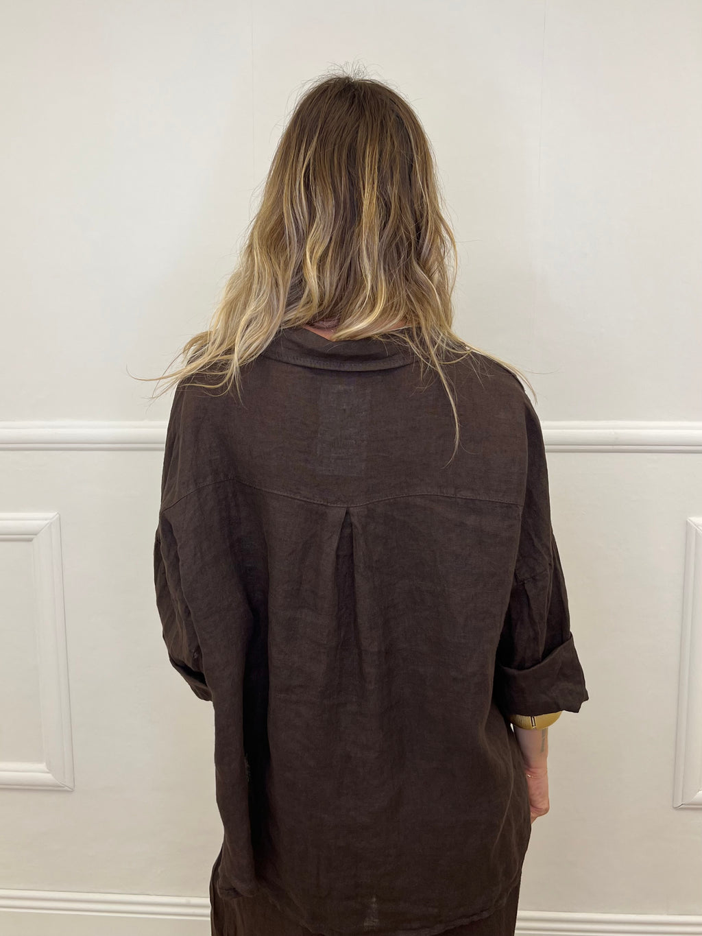 Camicia Scatoletta Lino 89303 Marrone