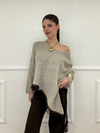 Maglia Asimmetrica Pizzo 25743 Ecru