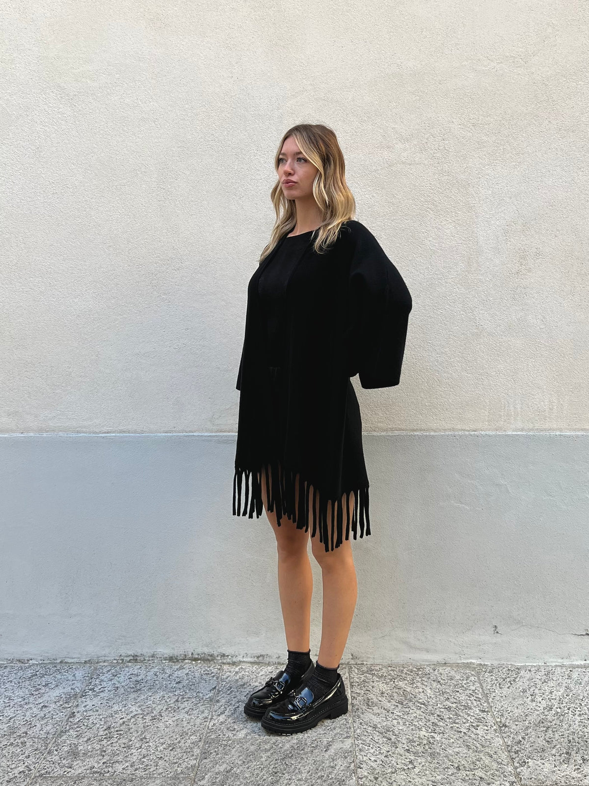 Cardigan Aperto con Frange 5256 Nero