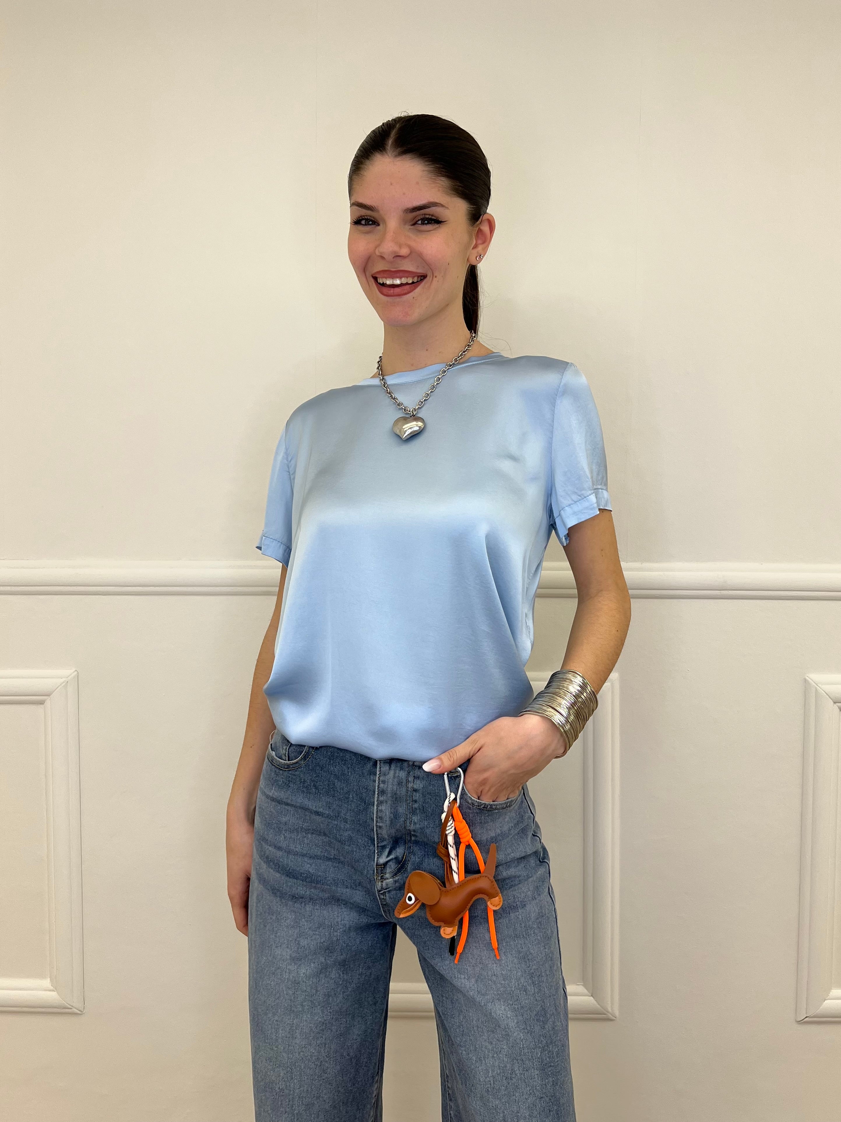 Maglietta In Raso Di Viscosa 82008 Azzurro