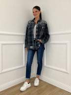 Giacca Denim Check Cristalli MF2530 Blu - Bazar Abbigliamento