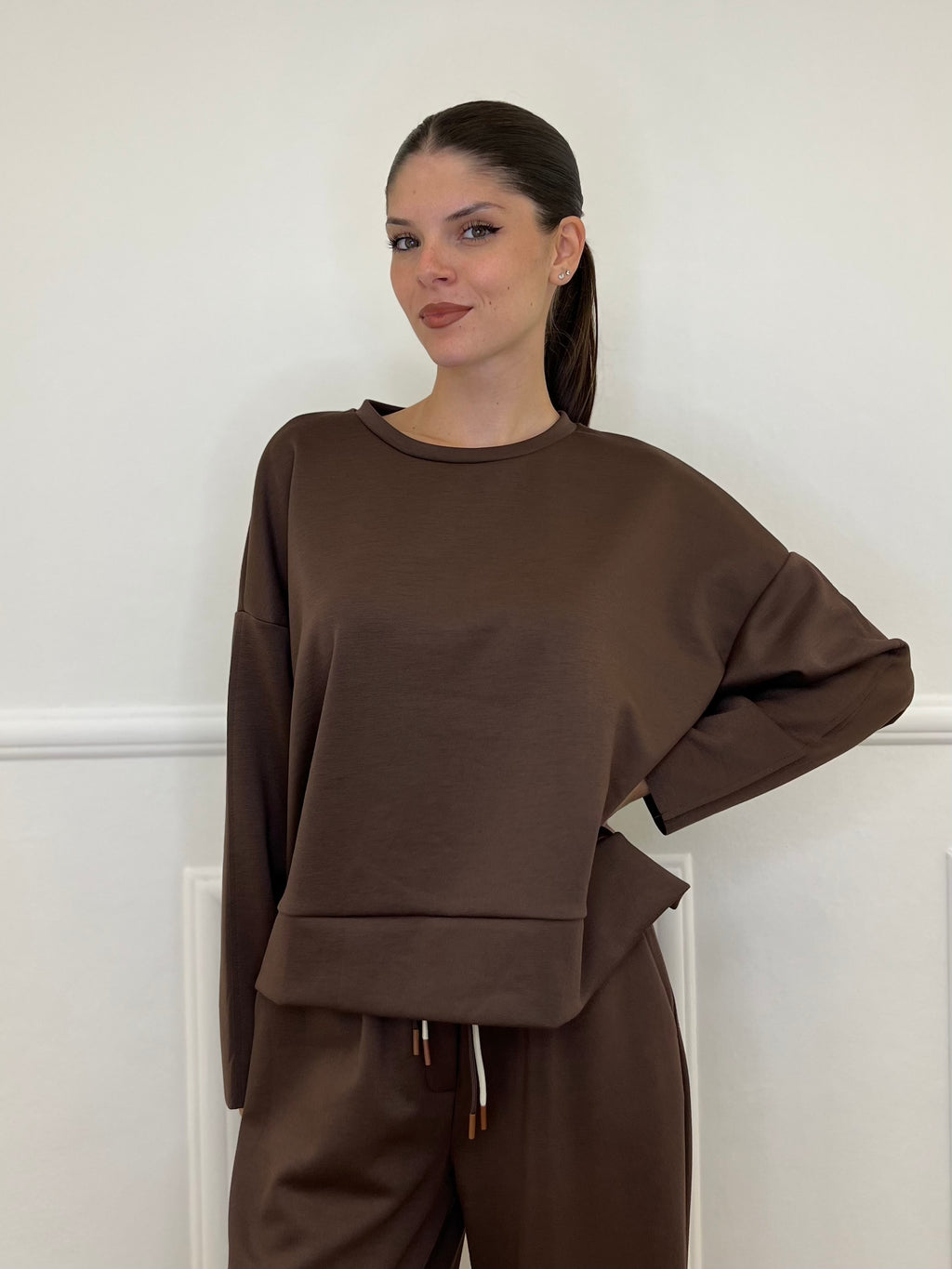 Felpa Over Spacchi 27580 Marrone - Bazar Abbigliamento