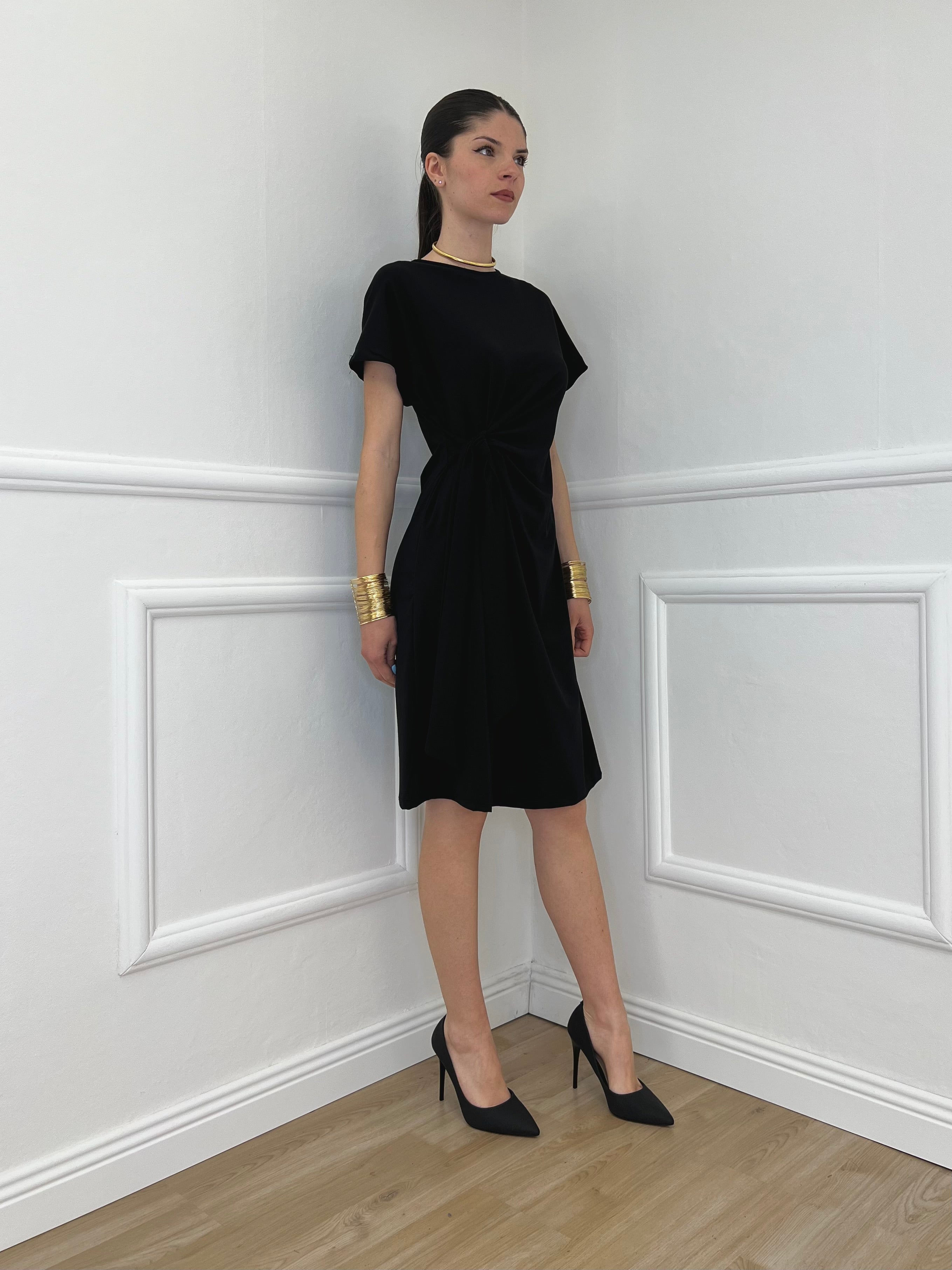 Vestito Con Drappeggio e Fiocco 4782 Nero