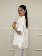 Camicia Maniche 3/4 in Lino 89517 Bianco