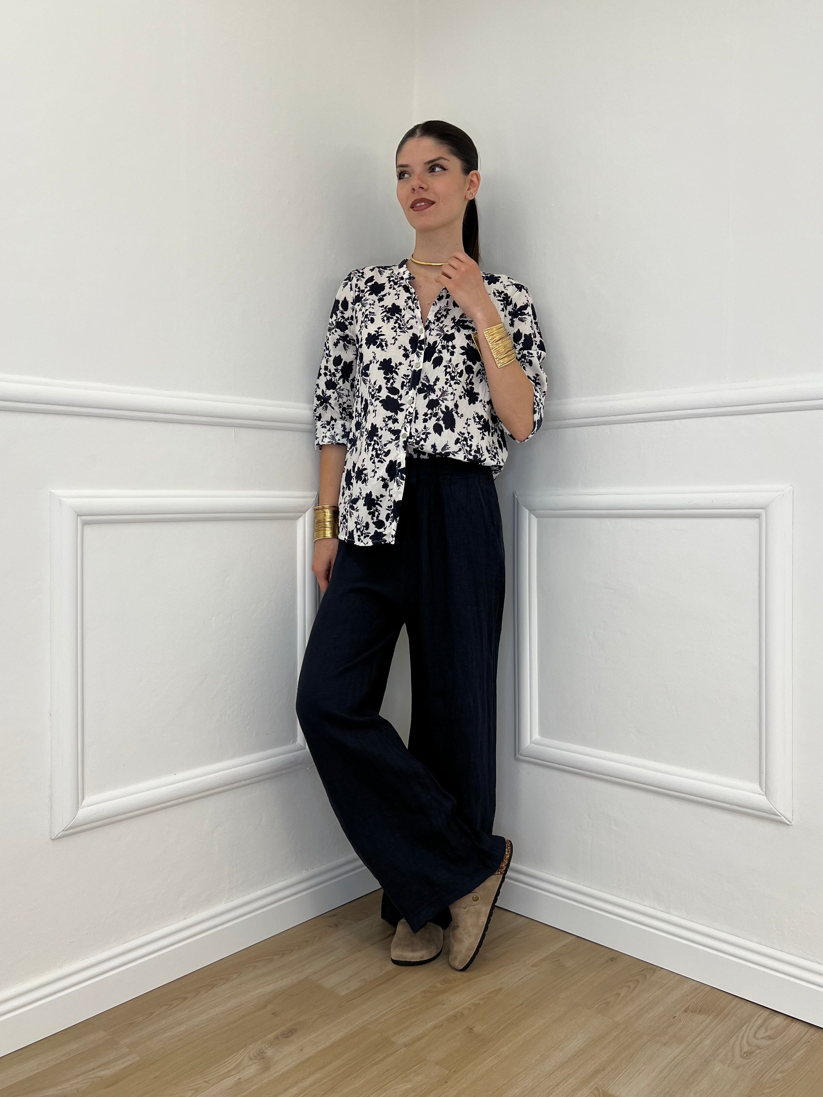 Camicia Fiori Coreana 2588-2 Blu