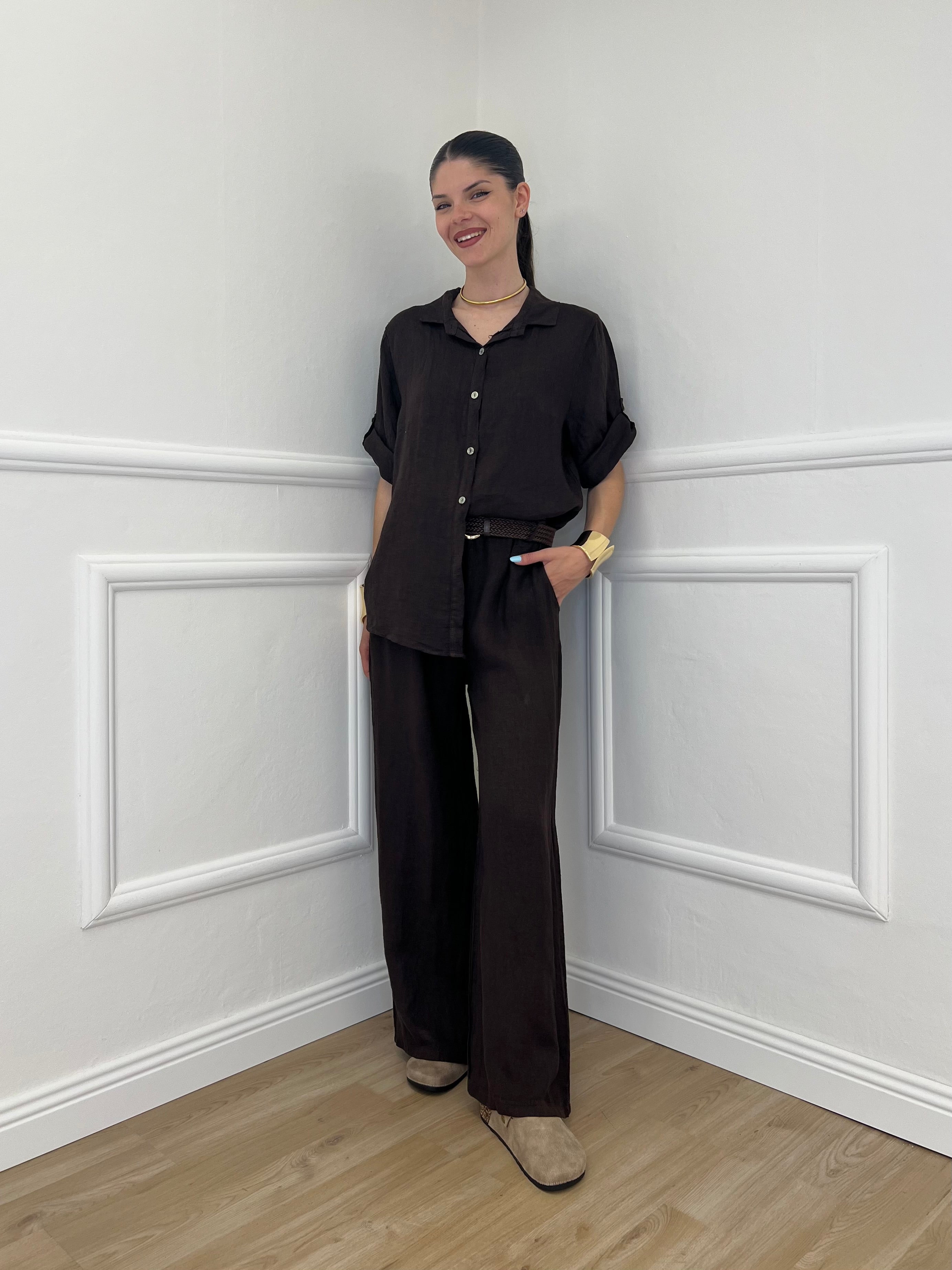 Pantalone Lino Cintura 22525 Moro