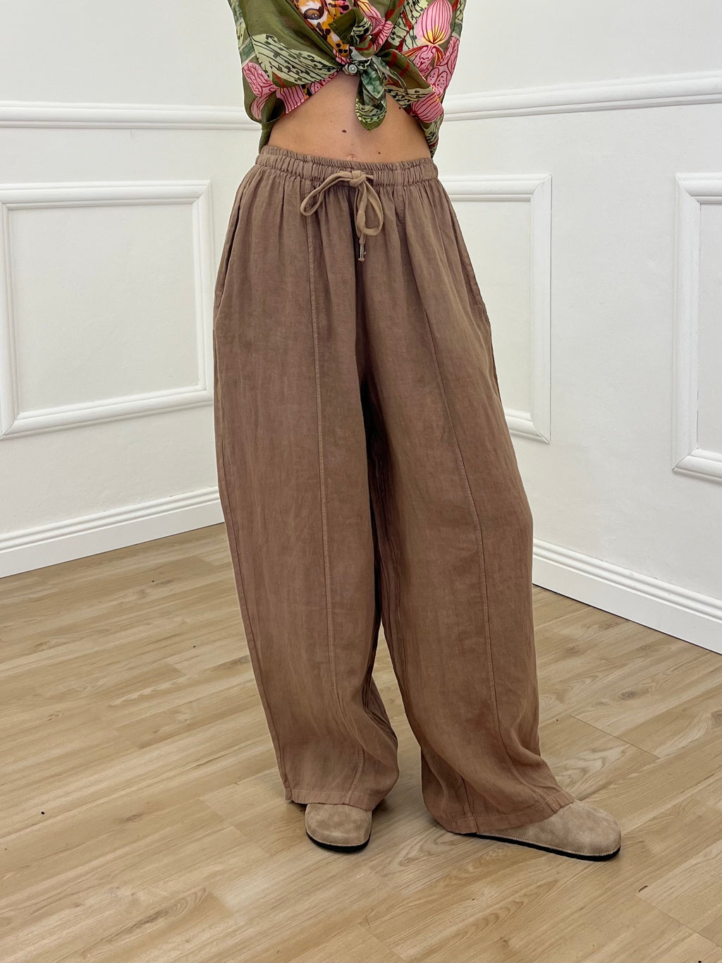Pantalone Balloon 100% Lino 825699 Tabacco