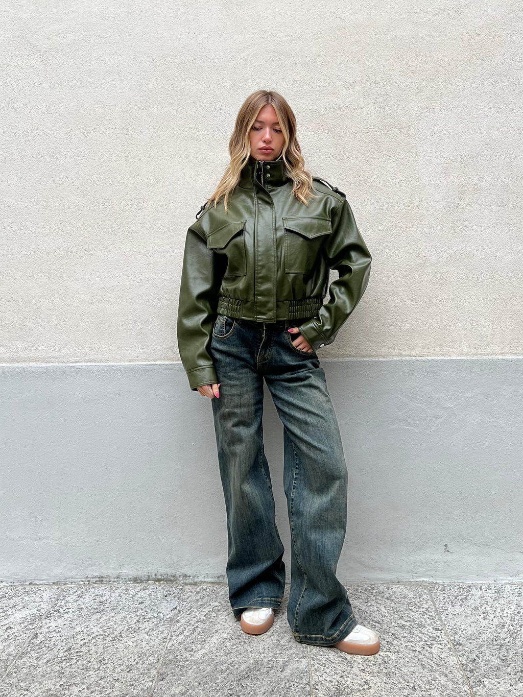 Bomber Crop Ecopelle Tasche 30346 Verde