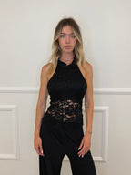 Top Halter Pizzo Alamari 1605 Nero