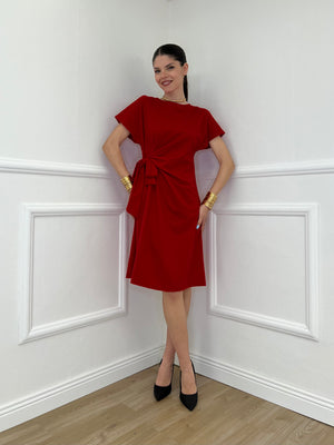 Vestito Con Drappeggio e Fiocco 4782 Rosso