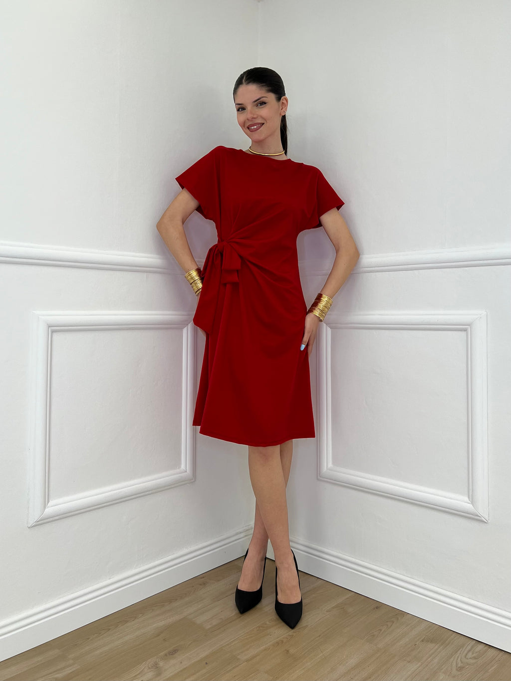 Vestito Con Drappeggio e Fiocco 4782 Rosso