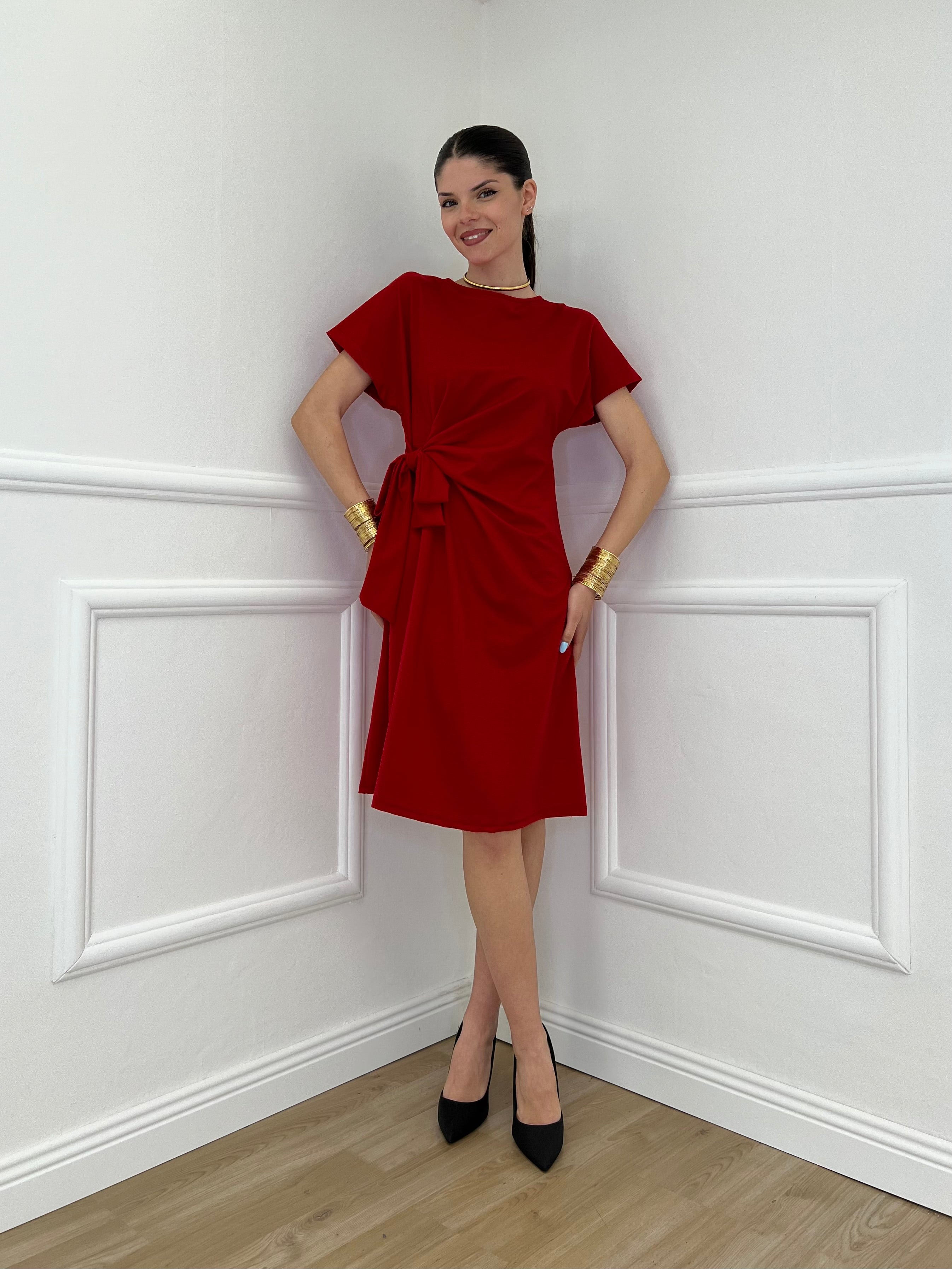 Vestito Con Drappeggio e Fiocco 4782 Rosso