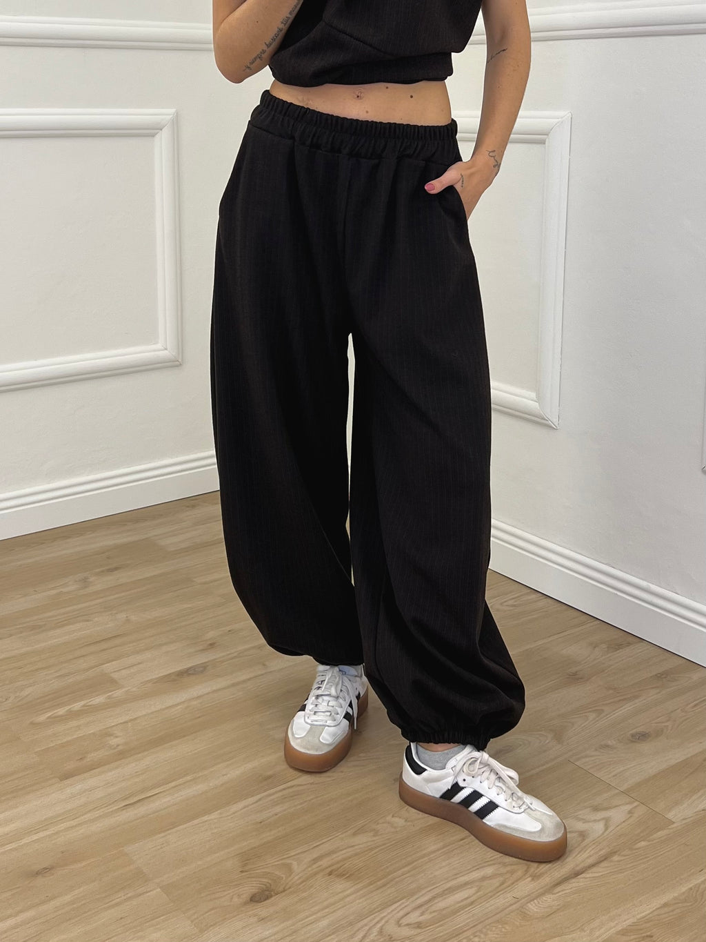Pantalone Baggy Gessato Smerigliato 51366 Marrone