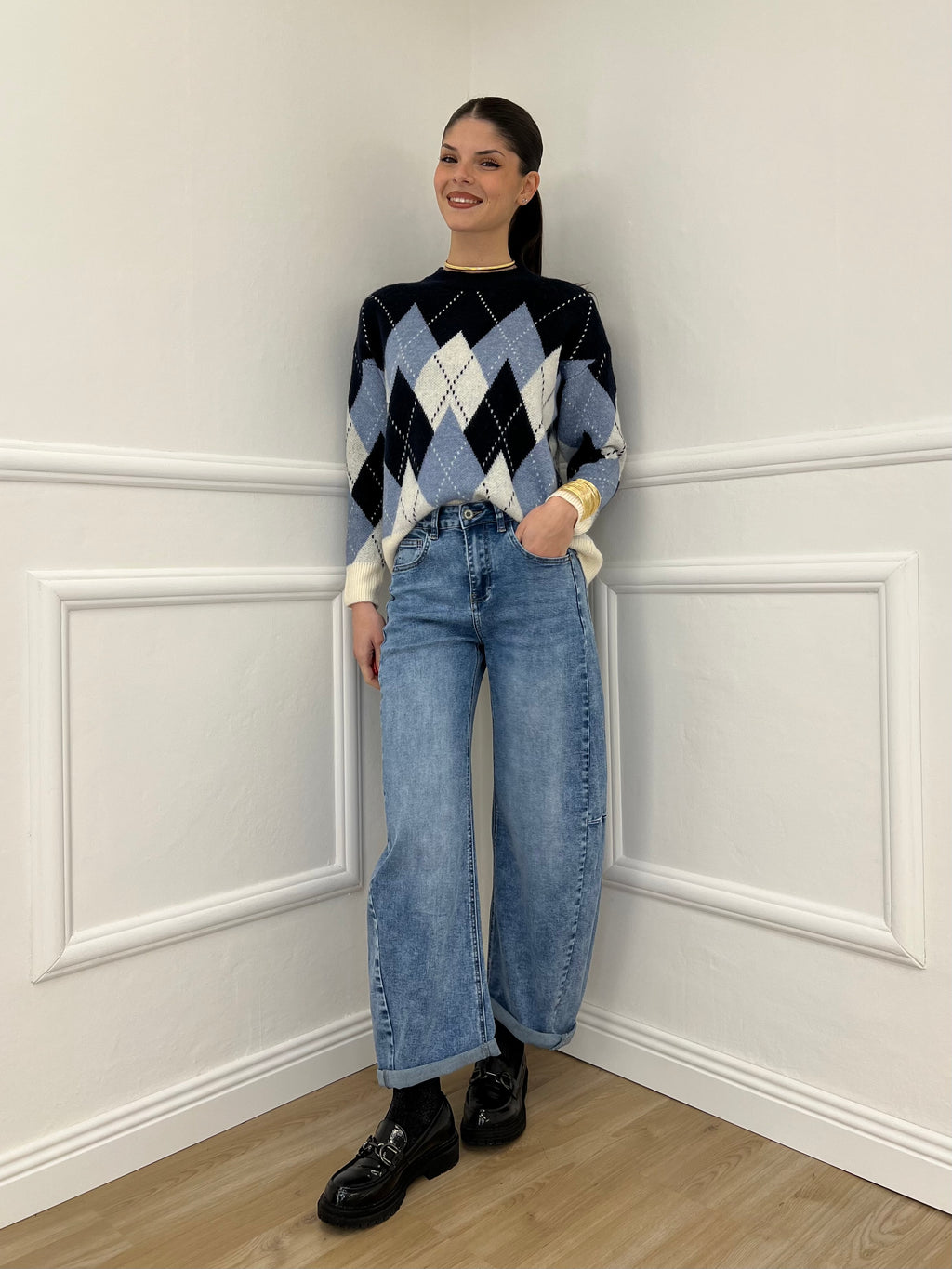 Maglia Over Losanghe L8075 Blu