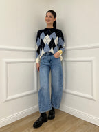 Maglia Over Losanghe L8075 Blu