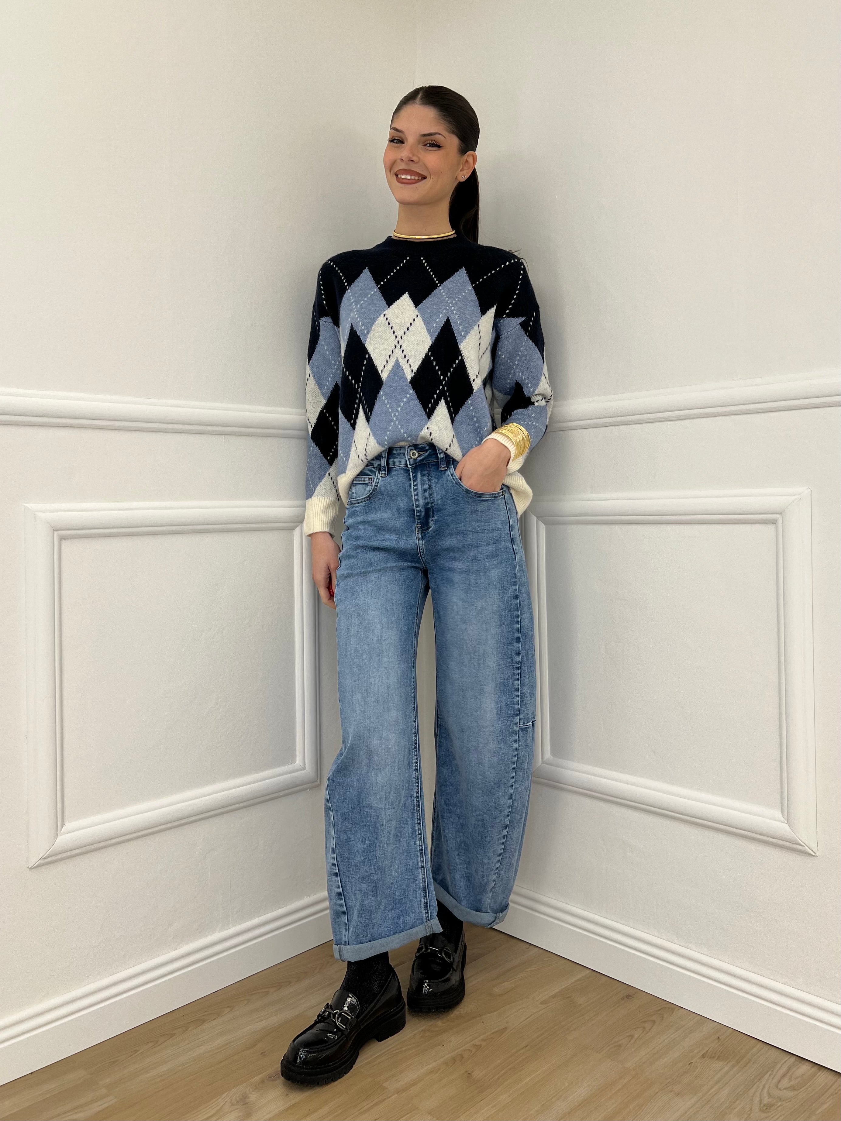 Maglia Over Losanghe L8075 Blu