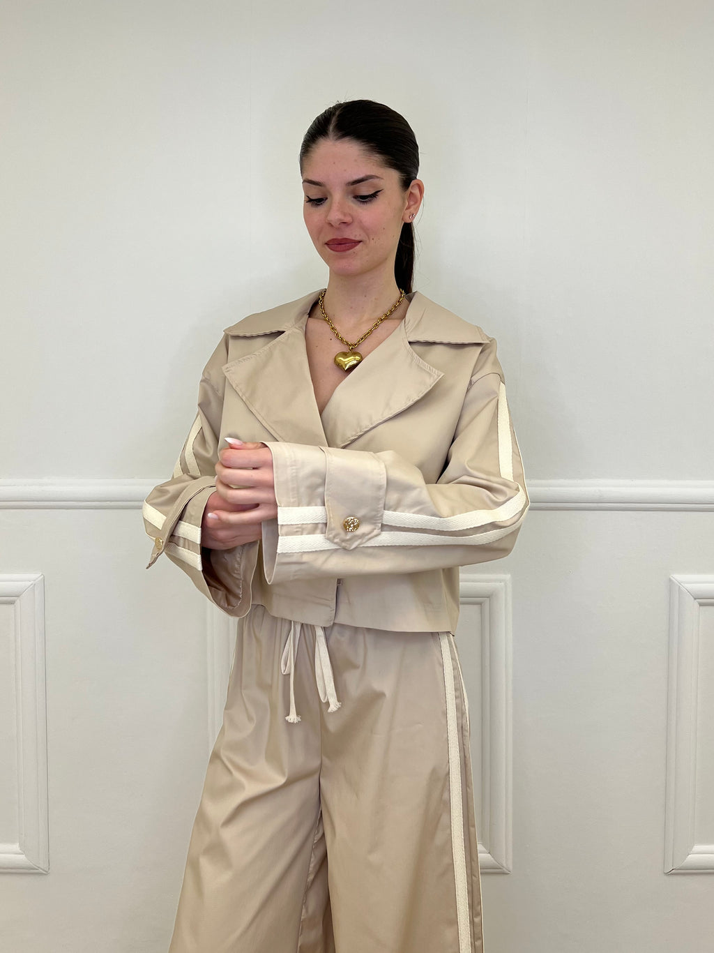 Trench Crop Doppiopetto Bande 7803 Ecru